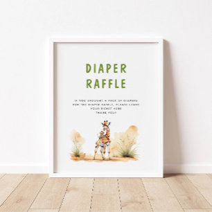 Safari Baby djur Baby Shower Diaper Raffle Poster