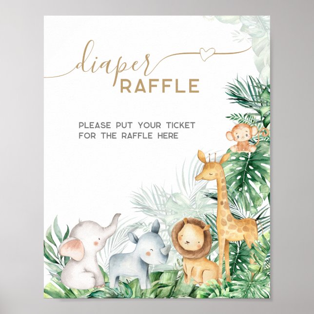 Safari Baby djur Baby Shower Diaper Raffle Poster (Framsidan)
