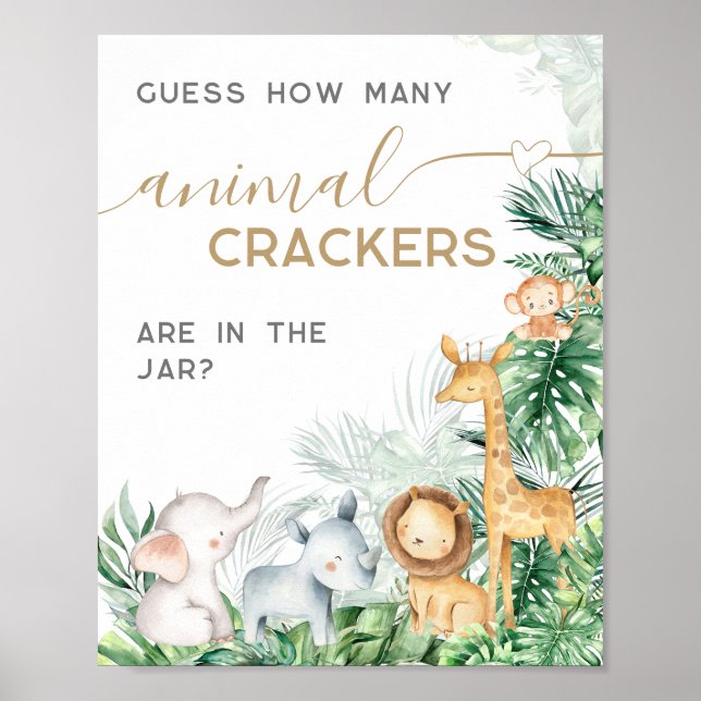 Safari Baby djur Baby Shower gissningsspel Poster (Framsidan)