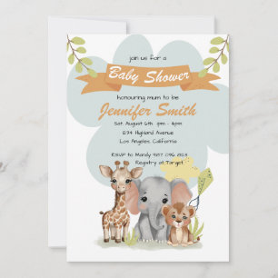 Safari Baby djur Baby Shower-inbjudan Inbjudningar