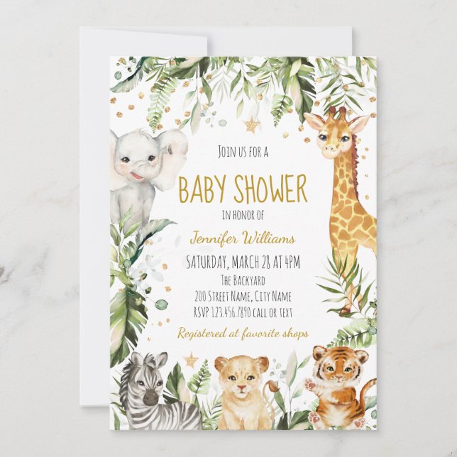 Safari Baby djur Baby Shower Inbjudningar (Framsida)