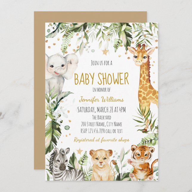Safari Baby djur Baby Shower Inbjudningar (Fram/baksida)