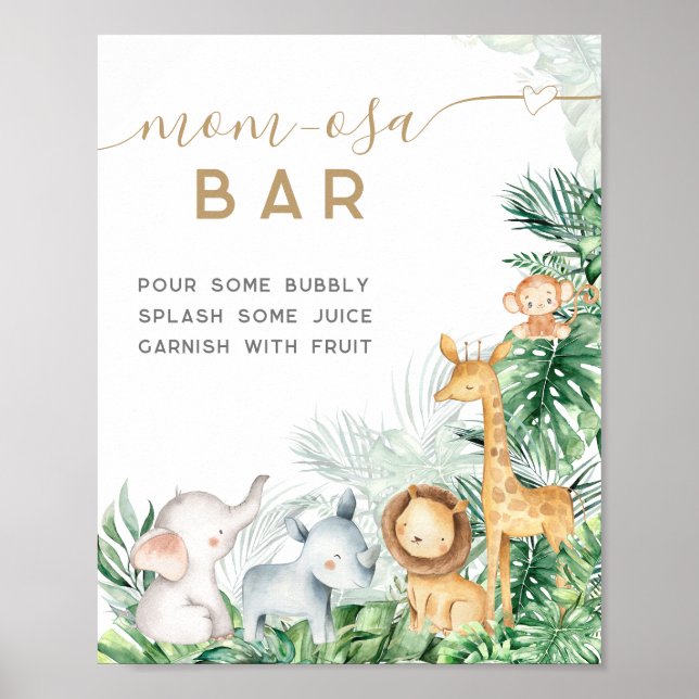 Safari Baby djur Baby Shower Mamma-osa pub Poster (Framsidan)