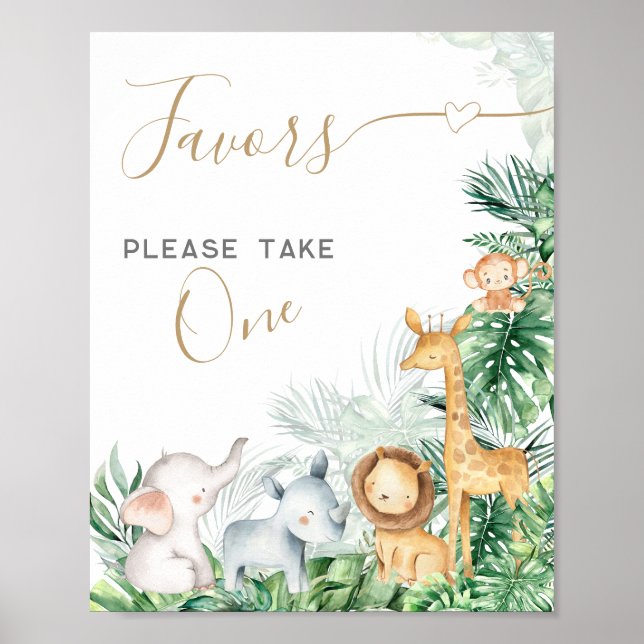 Safari Baby djur Baby Shower Sweet favors Poster (Framsidan)