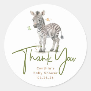 Safari Baby djur Cute Zebra Tack Runt Klistermärke