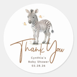 Safari Baby djur Cute Zebra Tack Runt Klistermärke