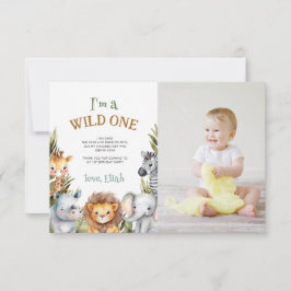 Safari Baby djur Första födelsedagen - tack ditt k Kort