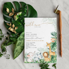 Safari Baby djur Greenery Baby Shower Inbjudningar