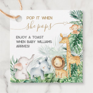 Safari Baby djur Greenery Baby Shower pop Gåvor Etiketter