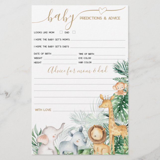 Safari Baby djur Greenery Baby Shower-spel (Framsida)