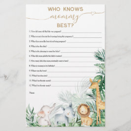 Safari Baby djur Greenery Baby Shower-spel