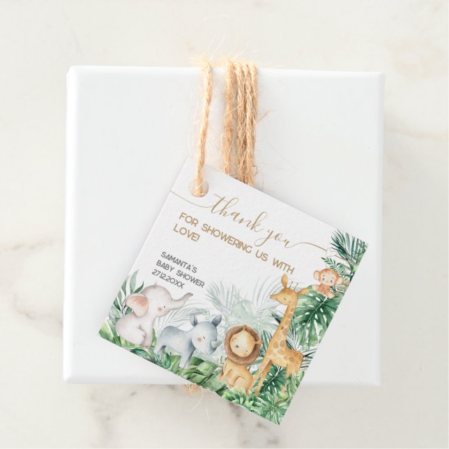 Safari Baby djur Greenery Baby Shower Tack Gåvor Etiketter (På plats)