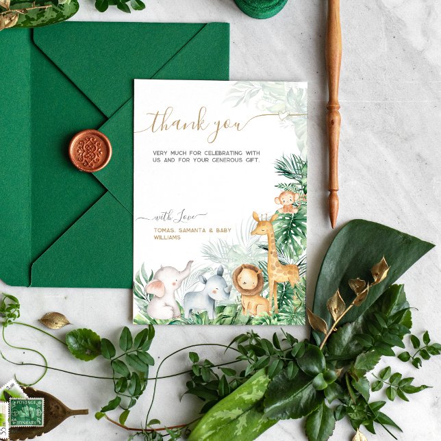 Safari Baby djur Greenery Baby Shower Tack Kort (Skapare uppladdad)