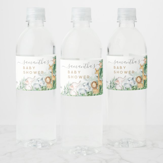 Safari Baby djur Greenery Baby Shower Vattenflaskor Etikett (Flaskor)