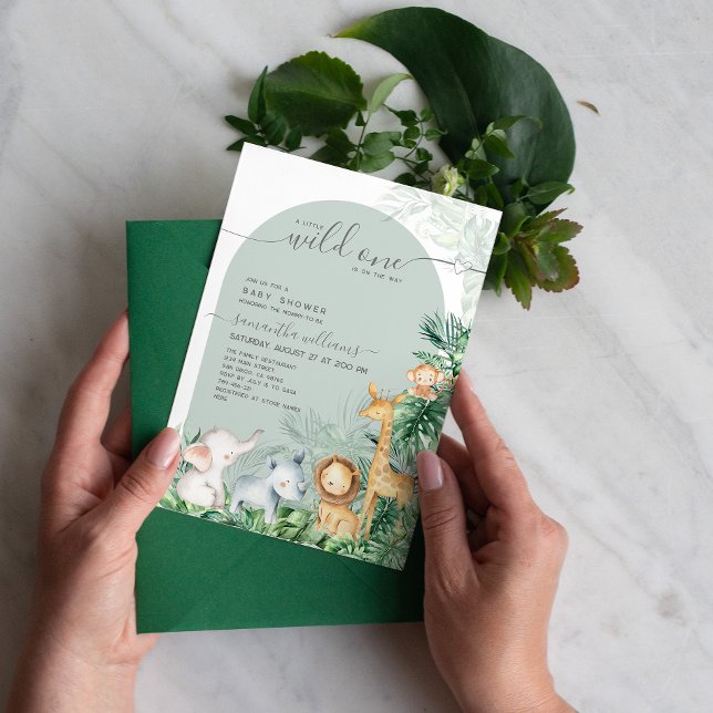 Safari Baby djur Greenery Boho Baby Shower Inbjudningar (Skapare uppladdad)