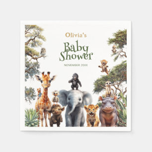 Safari Baby djur Greenery Modern Baby Shower Pappersservett