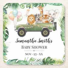 Safari Baby djur Jungle Tropical Baby Shower Underlägg Papper Kvadrat