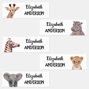 Safari Baby djur Personlig Namn Kids  Klistermärke