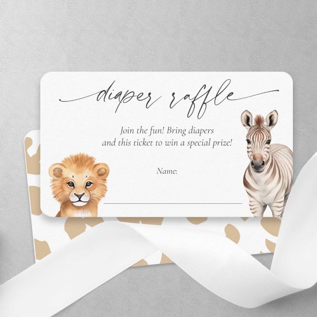 Safari baby djur Pojke Shower Diaper raffle Tilläggskort (Safari Animals, Baby Boy Shower, Diaper raffle Ticket.)