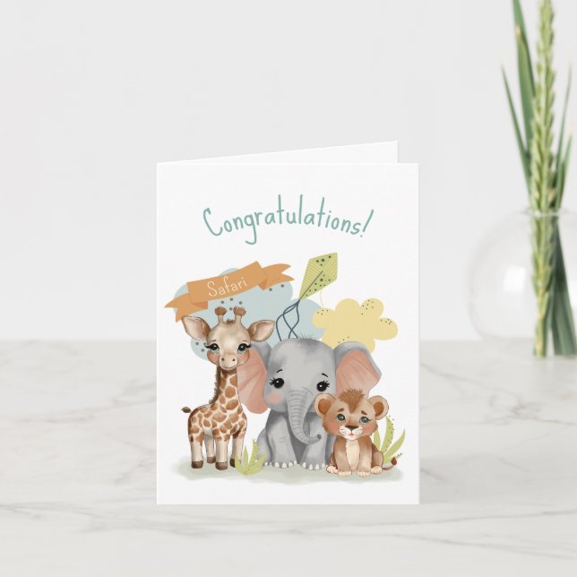 Safari Baby djur Shower Nyfödd bebis Kort (Framsida)