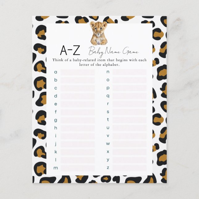 Safari Baby Namn Shower Game (Framsida)