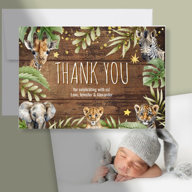 Safari Baby Shower Baby Animals Photo Tack Kort (Skapare uppladdad)