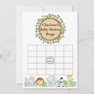 Safari Baby Shower Bingo och Namn Tävling Card Inbjudningar