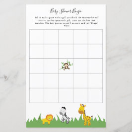 Safari Baby Shower Bingo Party Spame Cute Animals