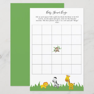 Safari Baby Shower Bingo Party Spame Cute Animals