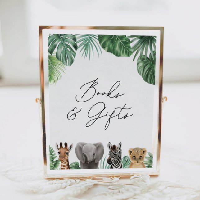 Safari Baby Shower Bokar och Gifts Sign Poster (Skapare uppladdad)