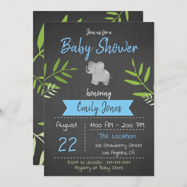 Safari Baby Shower Boy Chalkboard-inbjudan Inbjudningar (Fram/baksida)