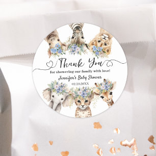 Safari Baby Shower Boy Cute Animals Classic Round Runt Klistermärke