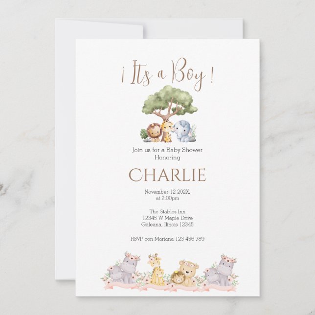 Safari Baby Shower Boy-inbjudan Inbjudningar (Framsida)