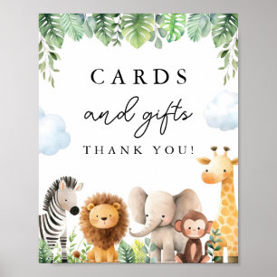 Safari Baby Shower Card and Gifts Sign Poster
