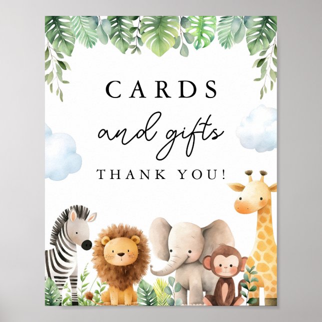 Safari Baby Shower Card and Gifts Sign Poster (Framsidan)