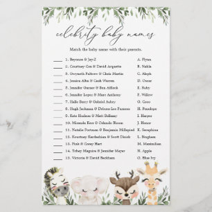 Safari Baby Shower Celebrity Barn namn Game