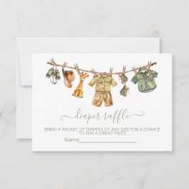 Safari Baby Shower Clothesline Diaper Raffle Cards Inbjudningar
