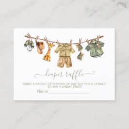 Safari Baby Shower Clothesline Diaper Raffle Cards Visitkort