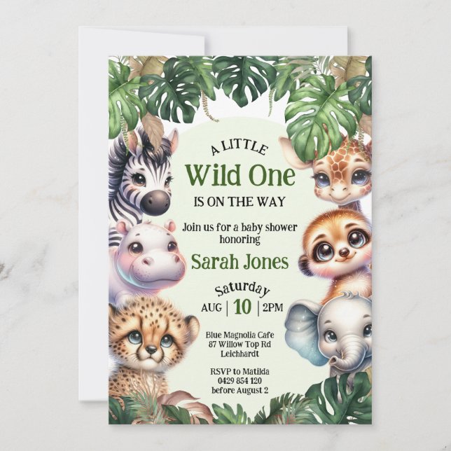 Safari Baby Shower, Cute Jungle Animals-inbjudan Inbjudningar (Framsida)