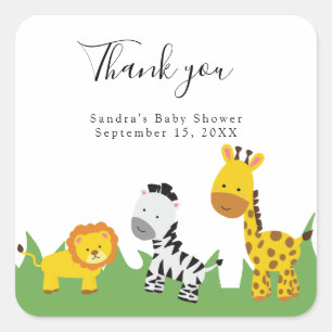 Safari Baby Shower Cute Jungle Animals Neutralt Sq Fyrkantigt Klistermärke