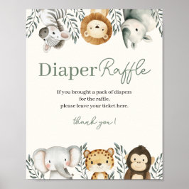 Safari Baby Shower Diaper Raffle Sign Poster