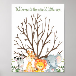 Safari Baby Shower Fingerprint Guest Bok-tecken Poster