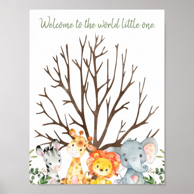 Safari Baby Shower Fingerprint Guest Bok-tecken Poster (Framsidan)