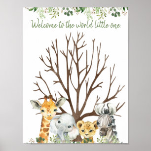 Safari Baby Shower Fingerprint Guest Bok-tecken Poster