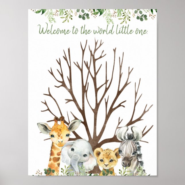 Safari Baby Shower Fingerprint Guest Bok-tecken Poster (Framsidan)