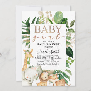 Safari Baby Shower för guld och Grönt Foliage Girl Inbjudningar