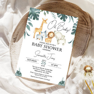 Safari Baby Shower för modern Grönt Watercolor Inbjudningar