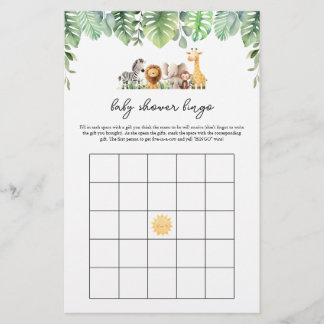 Safari Baby Shower Game - Baby Shower Bingo Flygblad