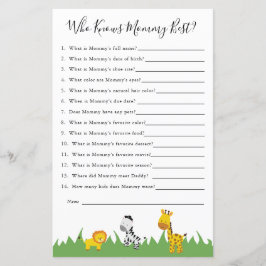 Safari Baby Shower Game som känner Mamma bäst