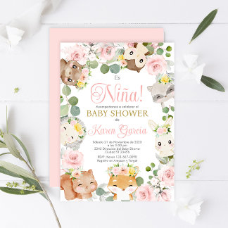 Safari Baby Shower Girl Spansk inbjudan
